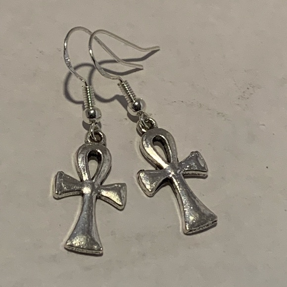Alloy Ankh & 925 Sterling Silver Hook Earrings - Picture 1 of 1